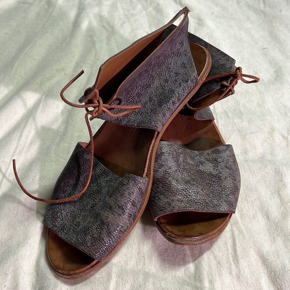 cliff dweller Emma sandals purple gray leather lace up hippie sandals